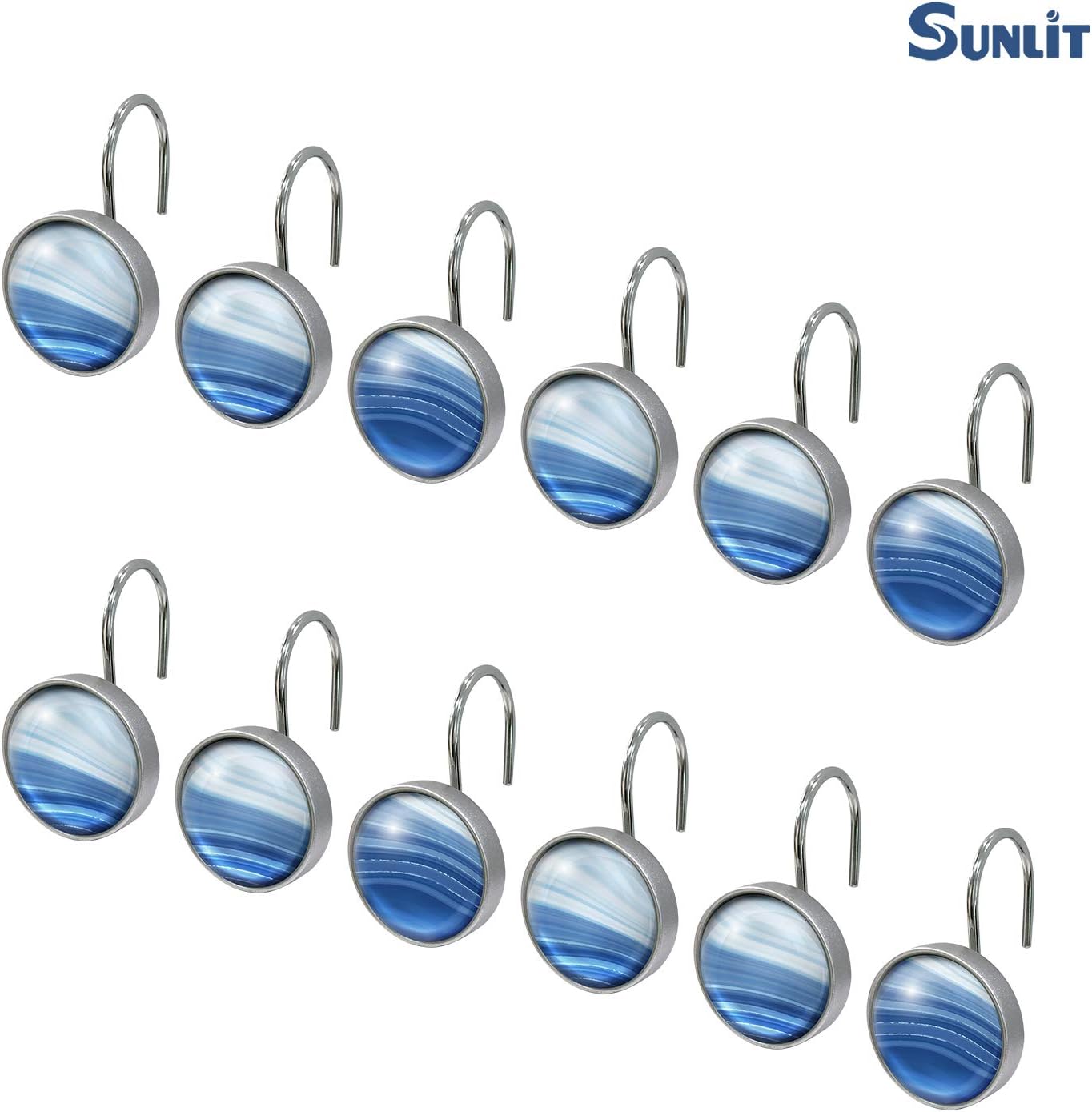 Sunlit Gradient Blue Decorative Shower Curtain Hooks 12 Pack