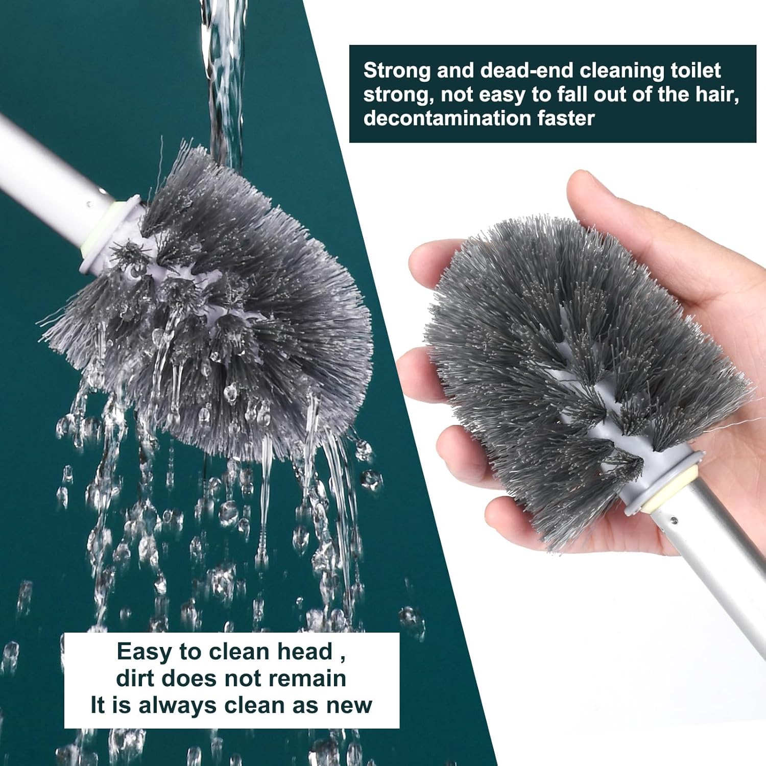 Flexible Toilet Brush with Wall Mount Holder 2 Pack Blue White