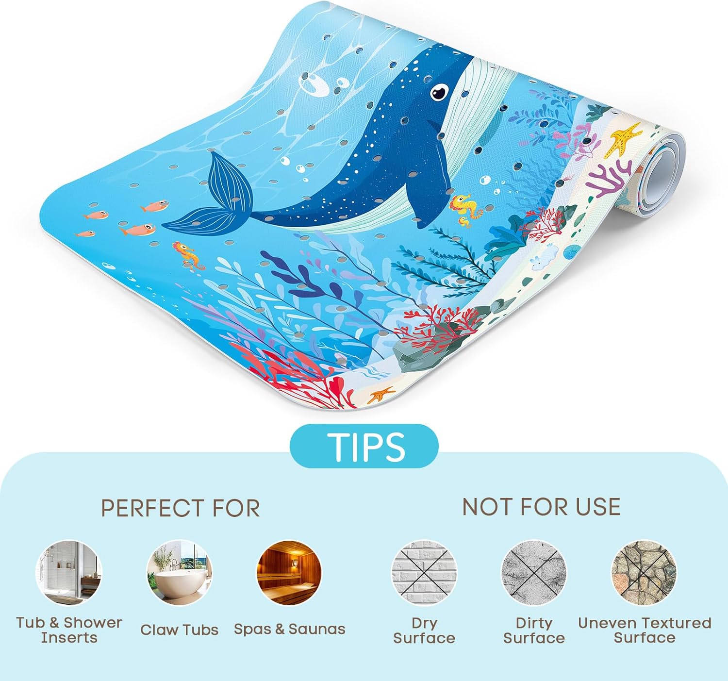 Baby Bath Mat Non Slip 40 X 16 Inch Whale