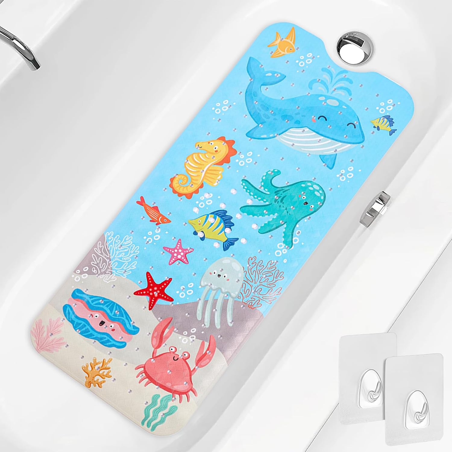 Kids Bath Mat Non Slip with Suction Cups and Drain Holes