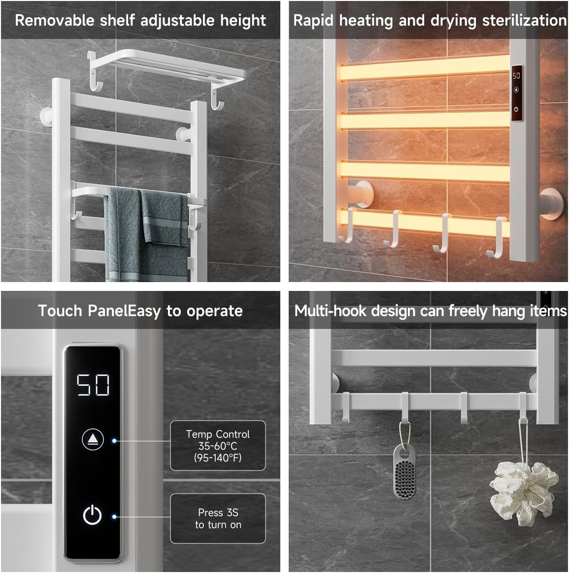 Electric Towel Warmer with Timer and Top Shelf