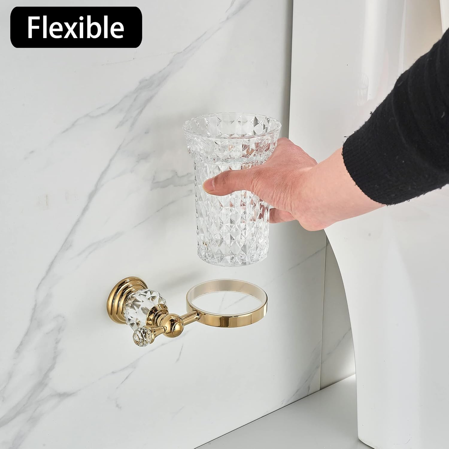 WOLIBEER Crystal Toilet Brush Holder with Gold Handle and Replaceable Brush 1