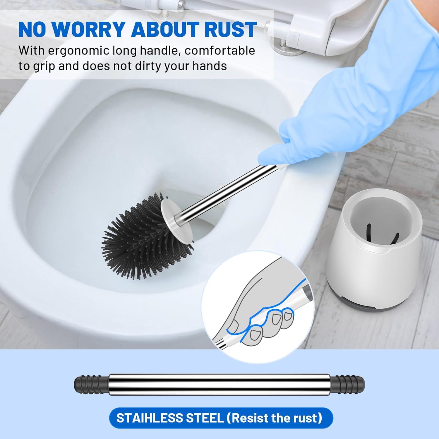 Toilet Brush Set Silicone with Stainless Steel Handle