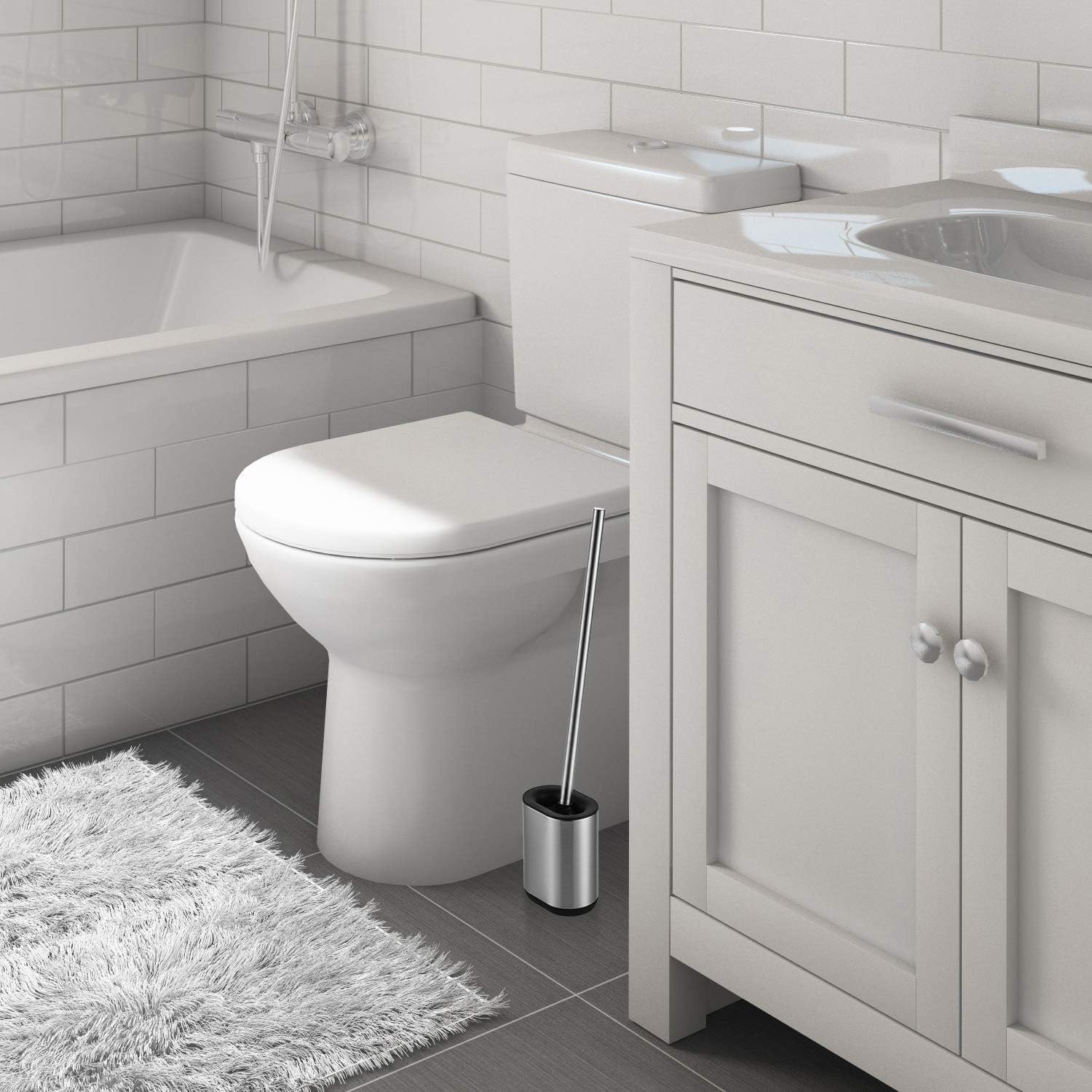 Modern Deluxe Freestanding Toilet Brush with Stainless Steel Holder