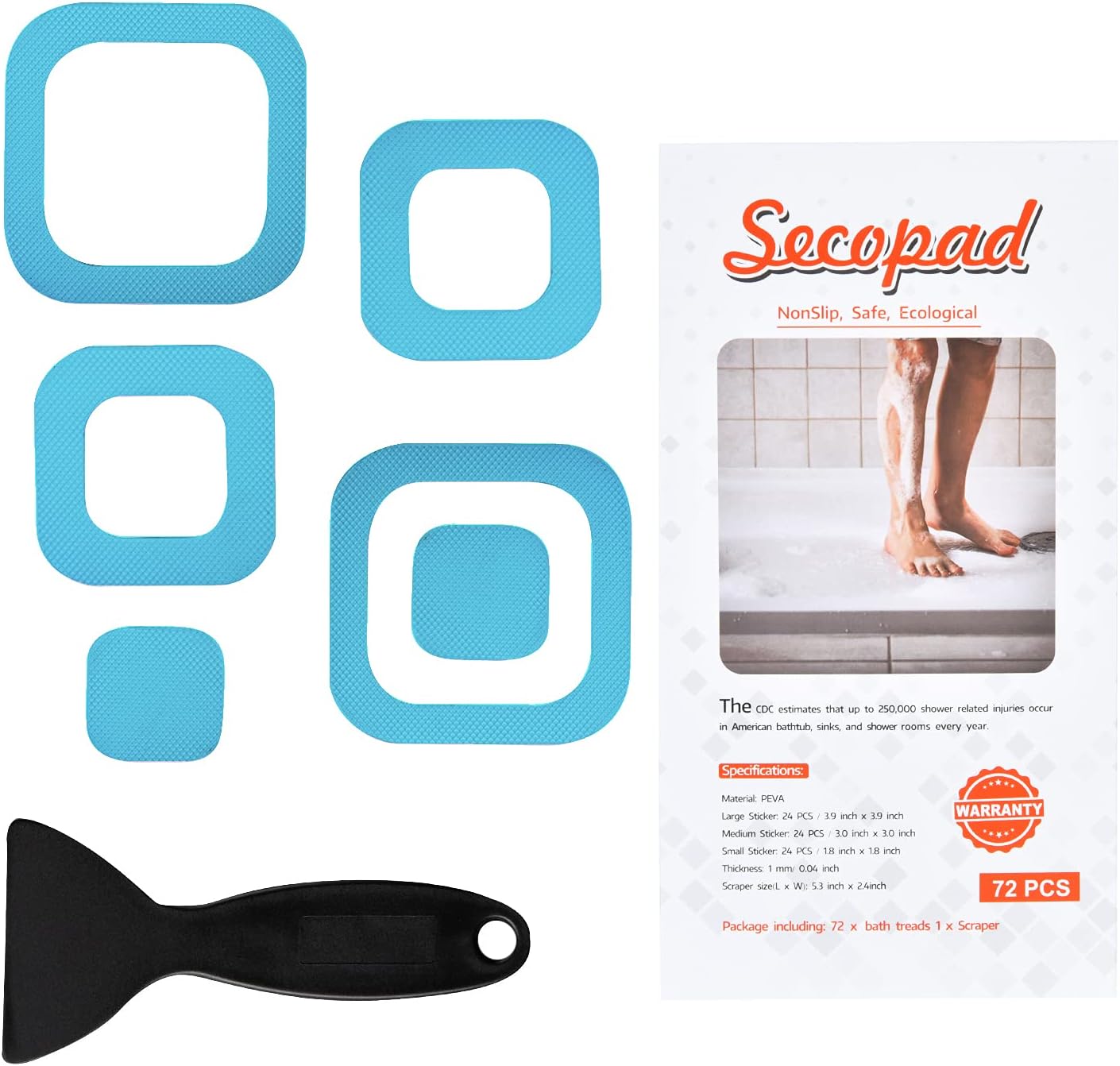Non-Slip Bathtub Stickers 72PCS Safety Treads Adhesive Decals
