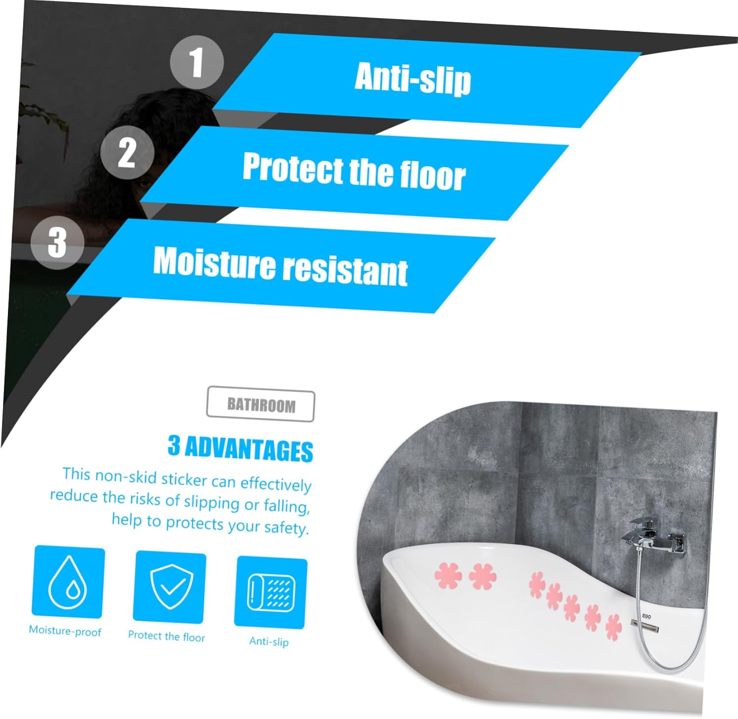 Slip-Resistant Bathtub Stickers Safe for-Based Areas Durable Anti-Slip Decals