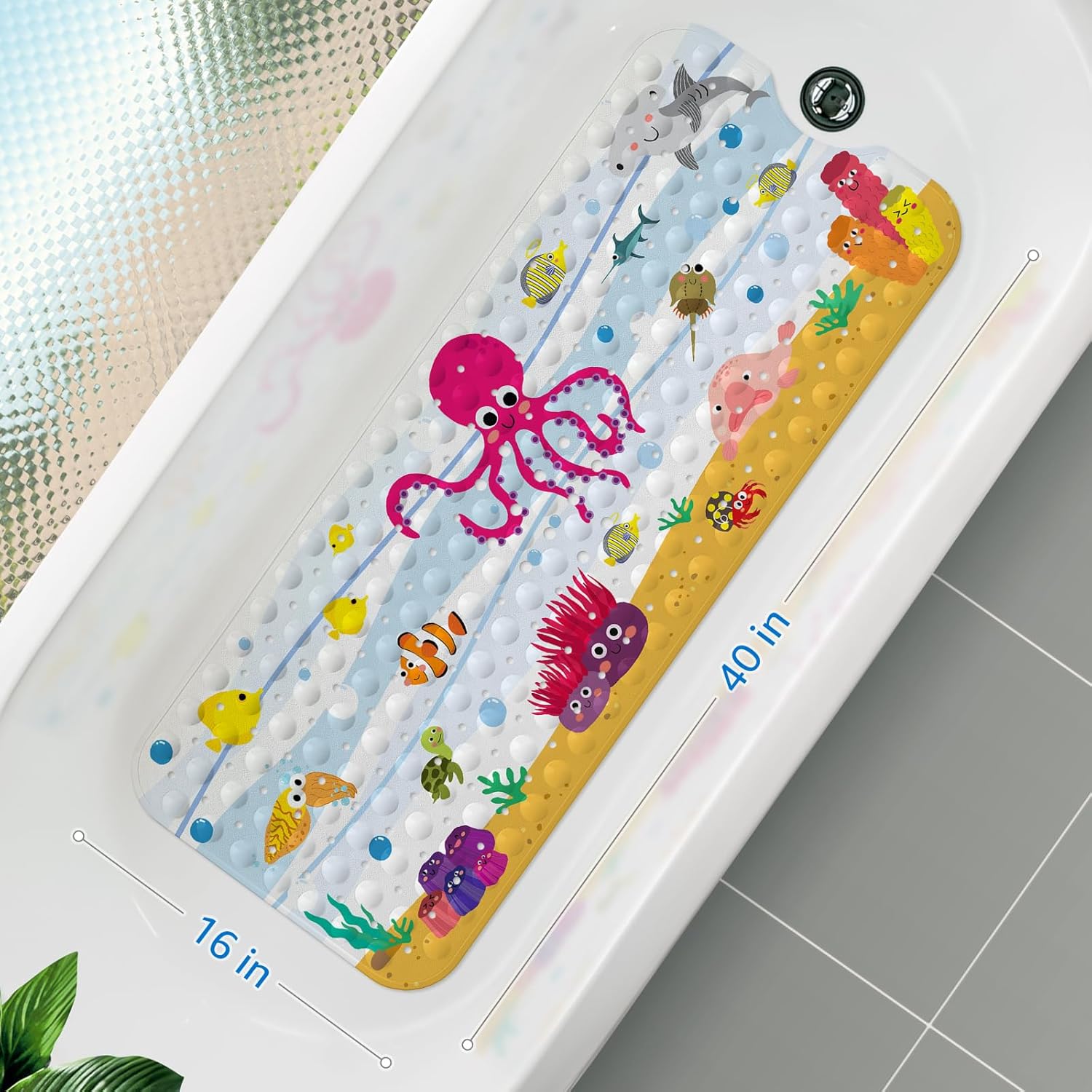 Yolife Kids Bath Mat Adventure 40x16in Suction-Cool Design for toddlers