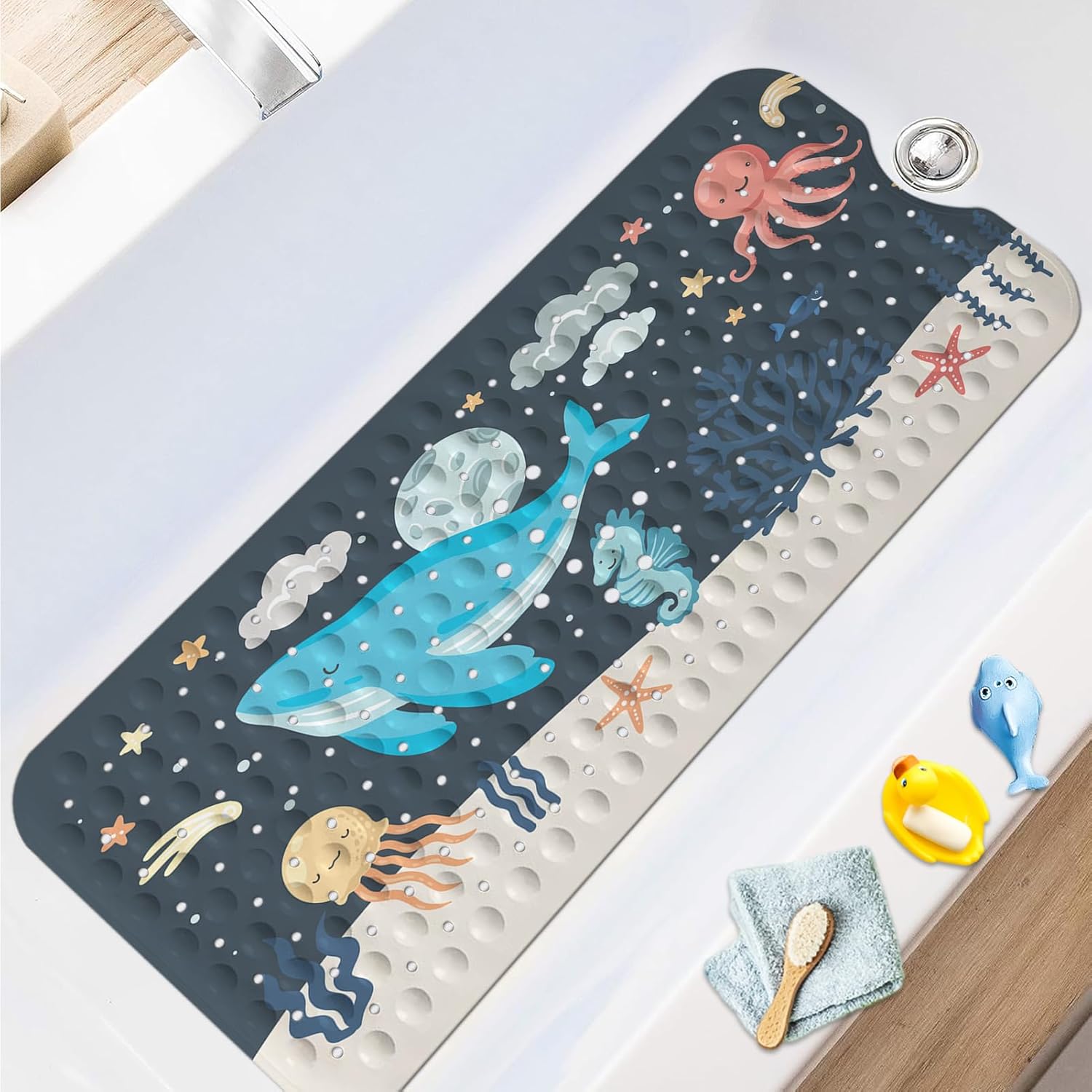 Lnond Baby Bath Mat Non Slip Cartoon Whale 40x16 Inch