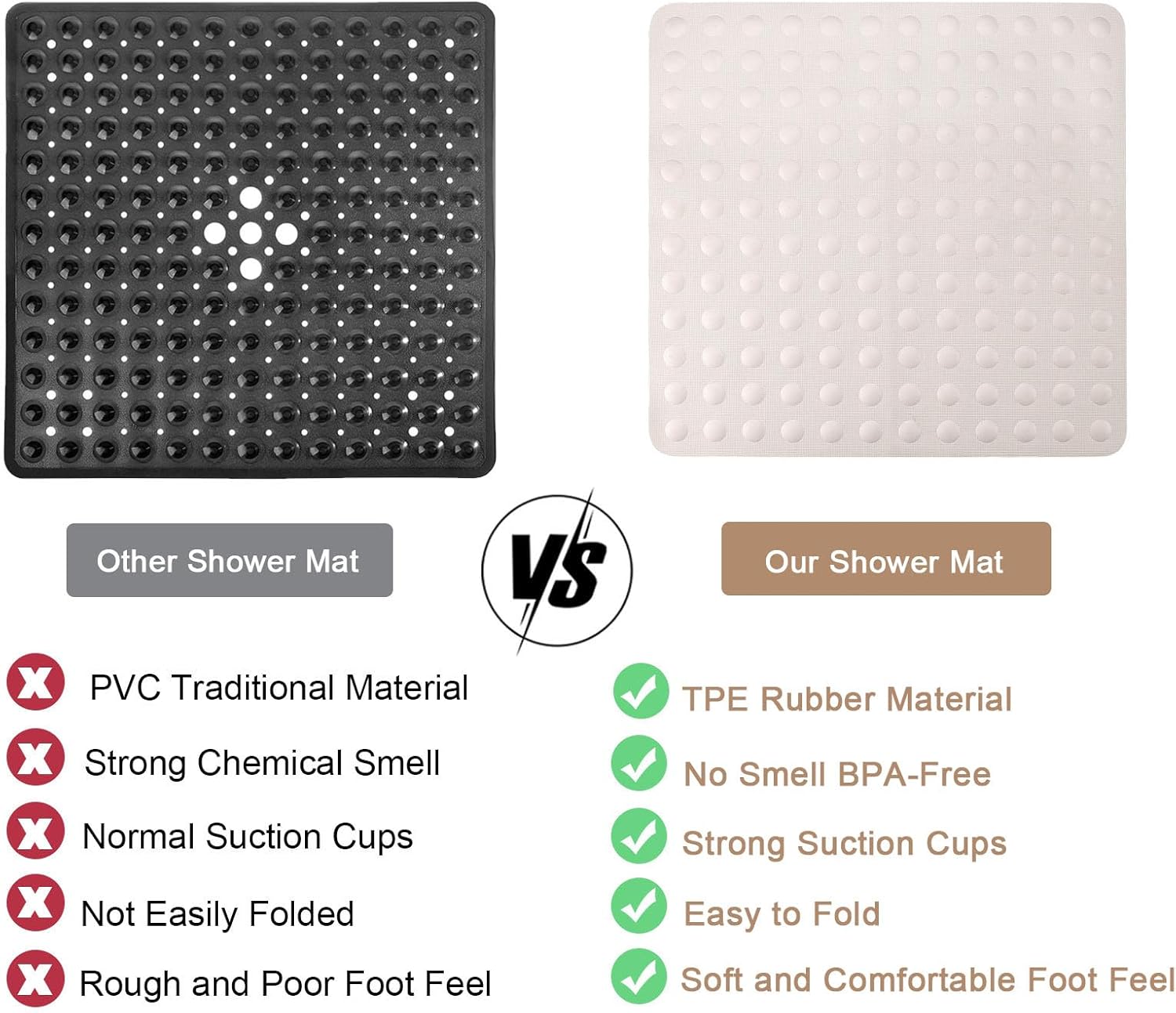 Non-Slip Beige Shower Mat for Safe Bathroom Use