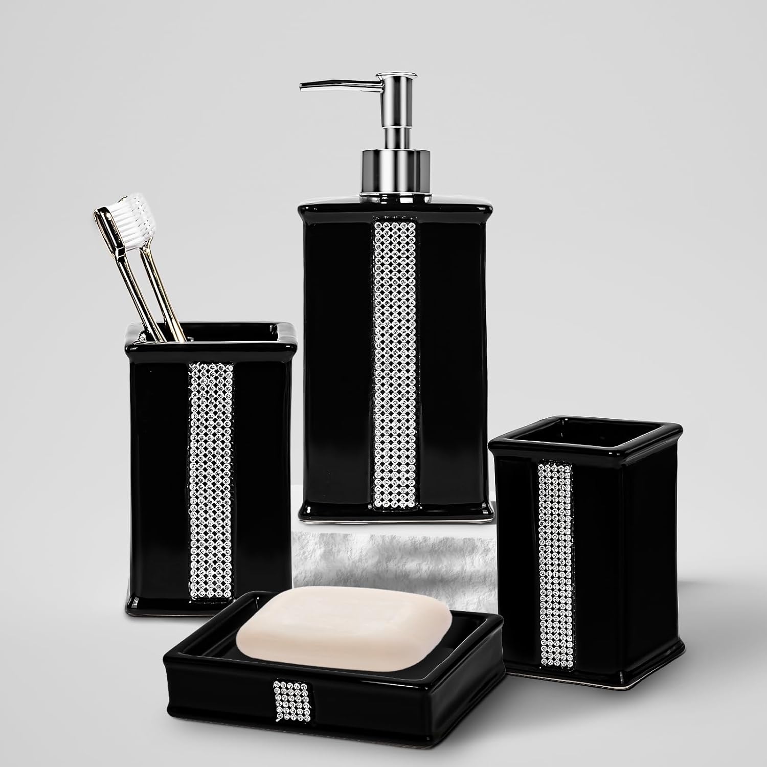 Black Ceramic Bathroom Accessory Set 4 Pcs