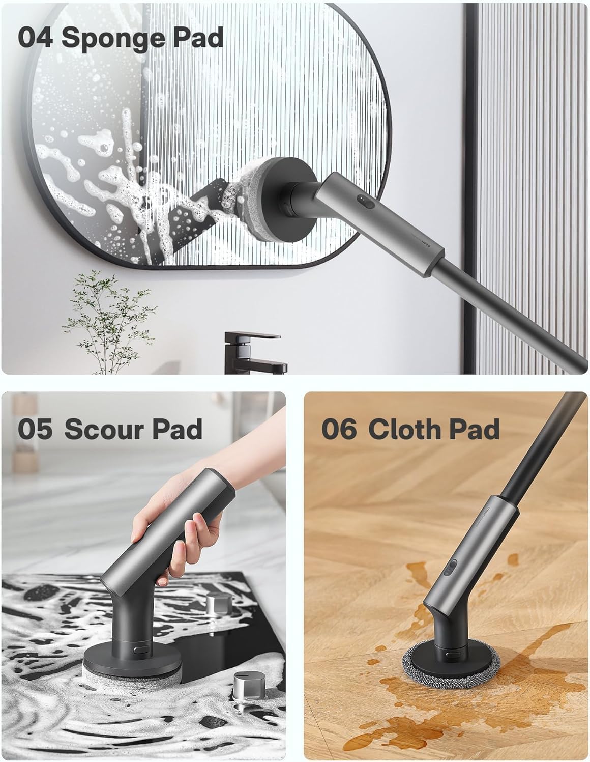 HOTO Electric Spin Scrubber with Long Handle and 6 Brush Heads