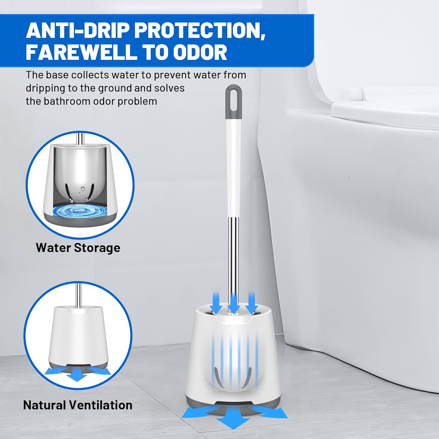 Toilet Brush Set Silicone with Stainless Steel Handle