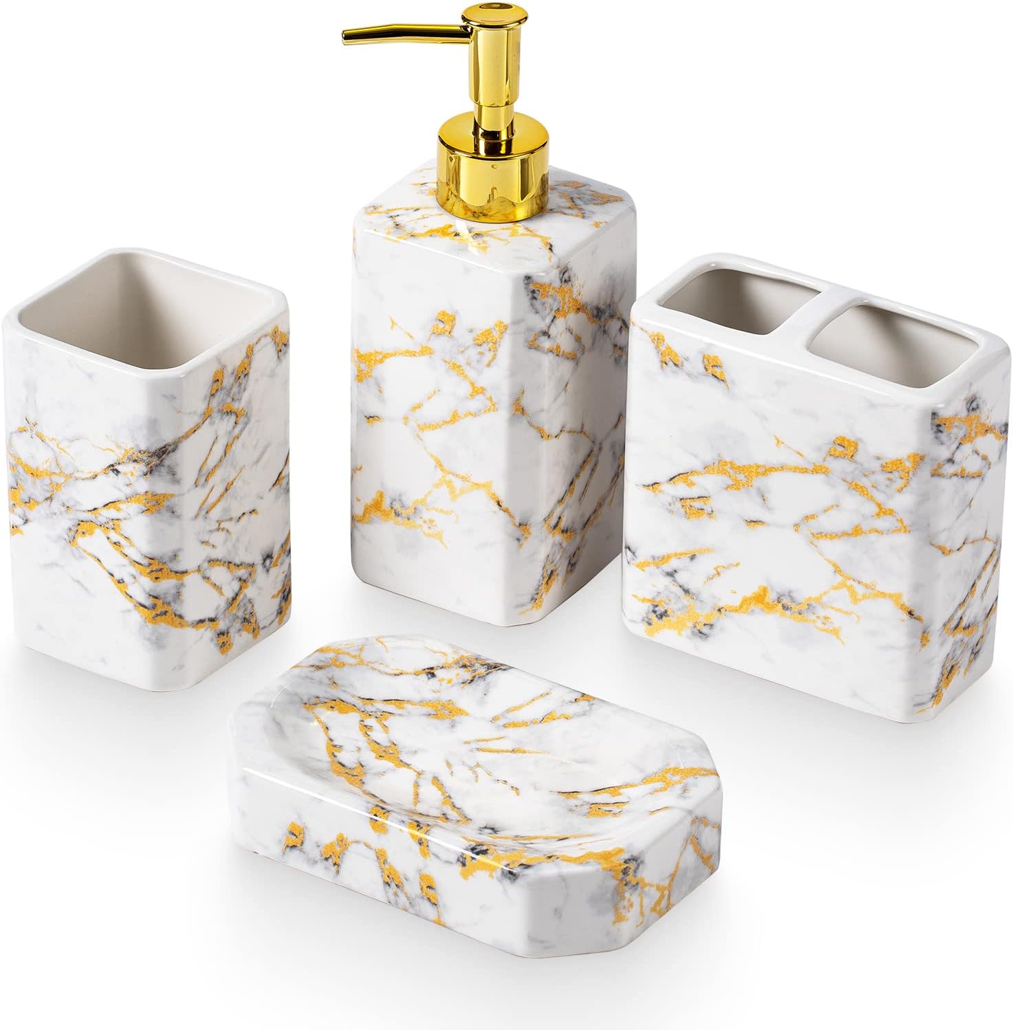 Elegant 4-Piece Bathtub Set with White Marble