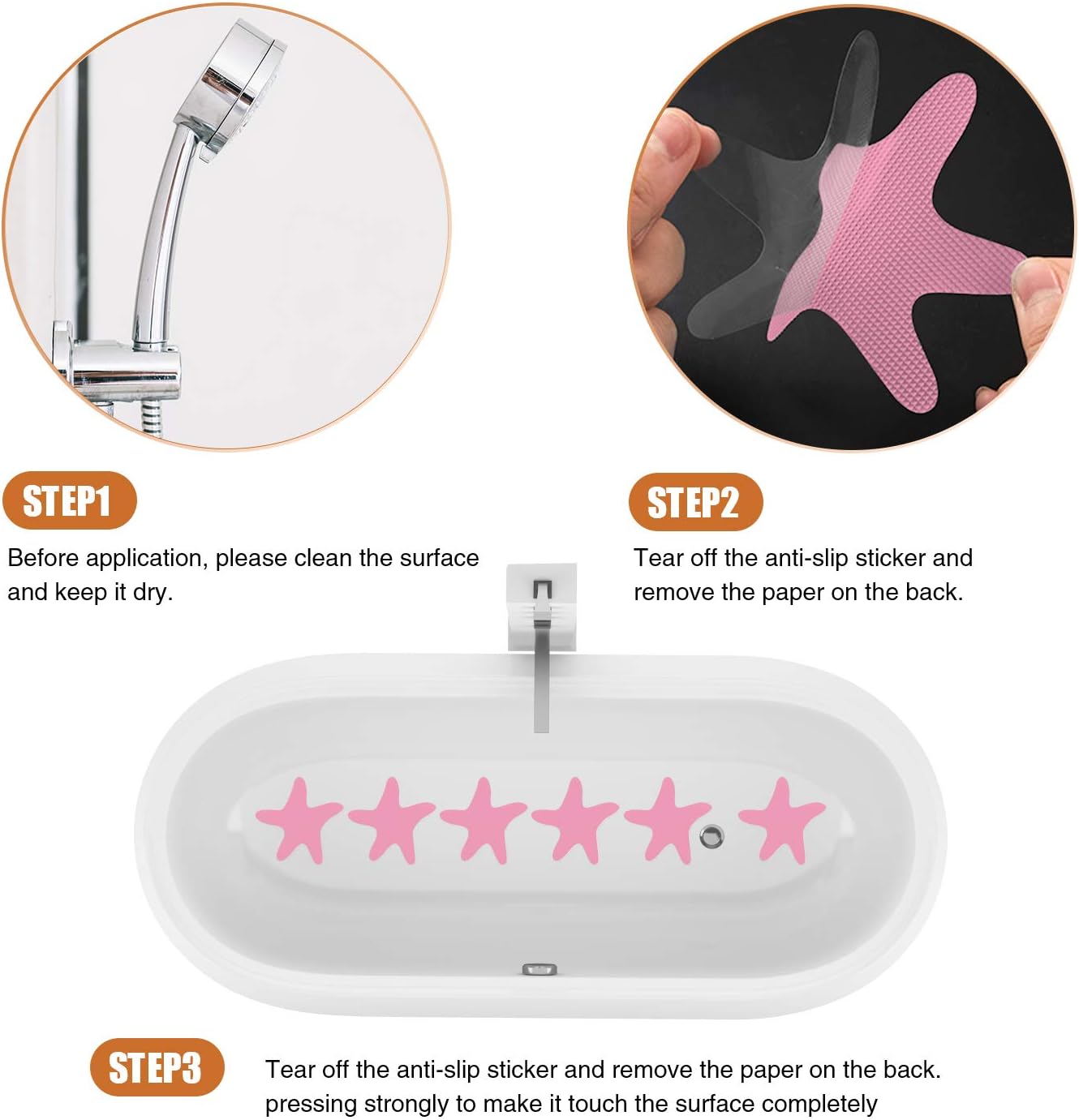Anti Slip Shower Stickers 24 PCS Pink Safety Decals
