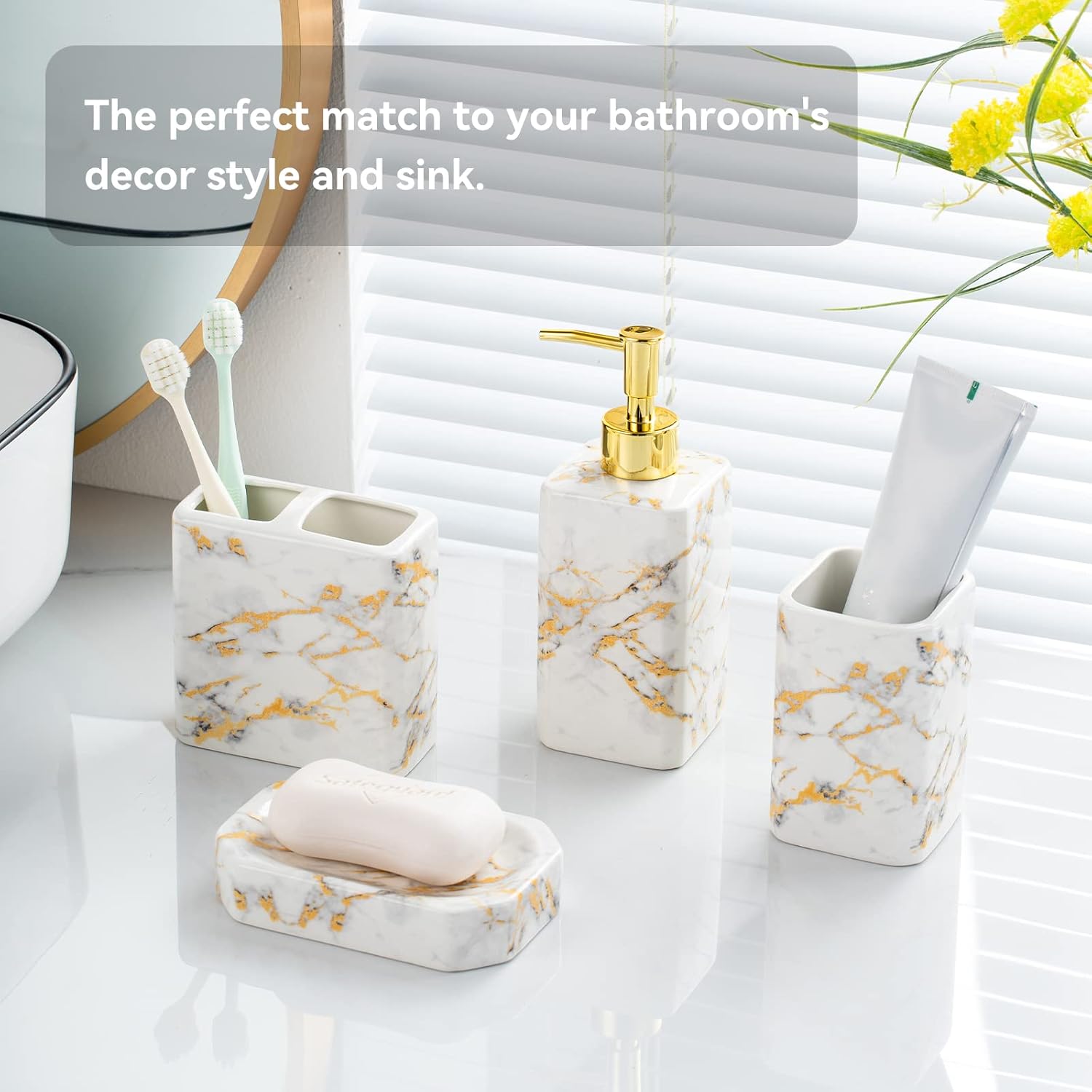Elegant 4-Piece Bathtub Set with White Marble
