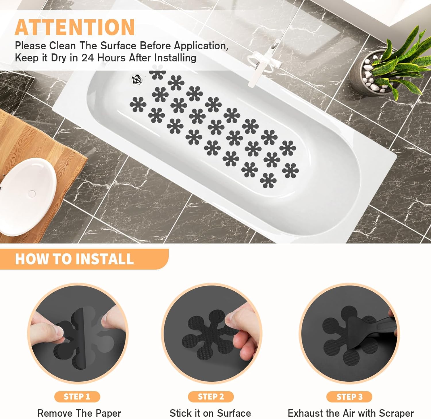 24 piece snowflake non-slip bathtub stickers for safe bathroom use