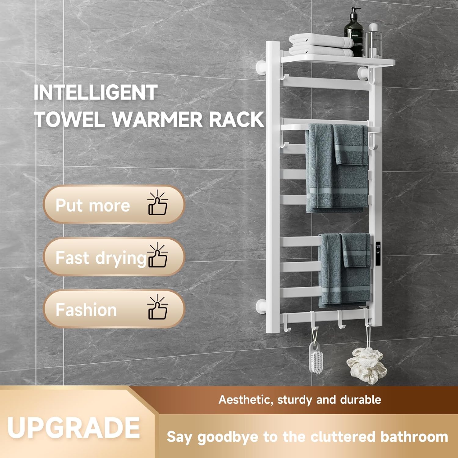 Electric Towel Warmer with Timer and Top Shelf