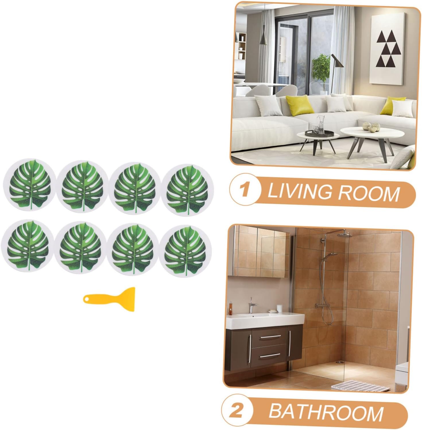 Non-Slip Bathtub Decals with Leaf Design