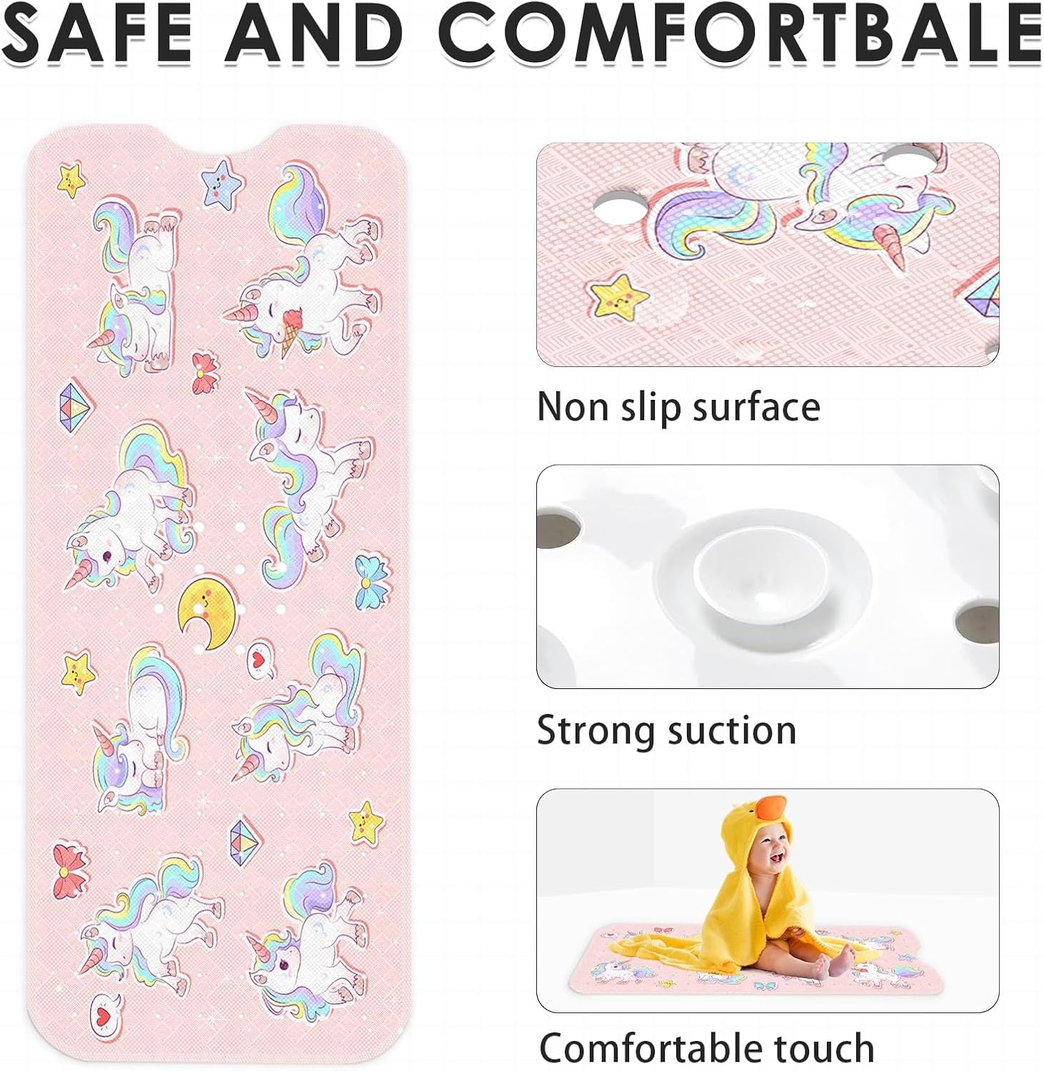 Stunning Kawaii Unicorns Bathtub Mat for Kids
