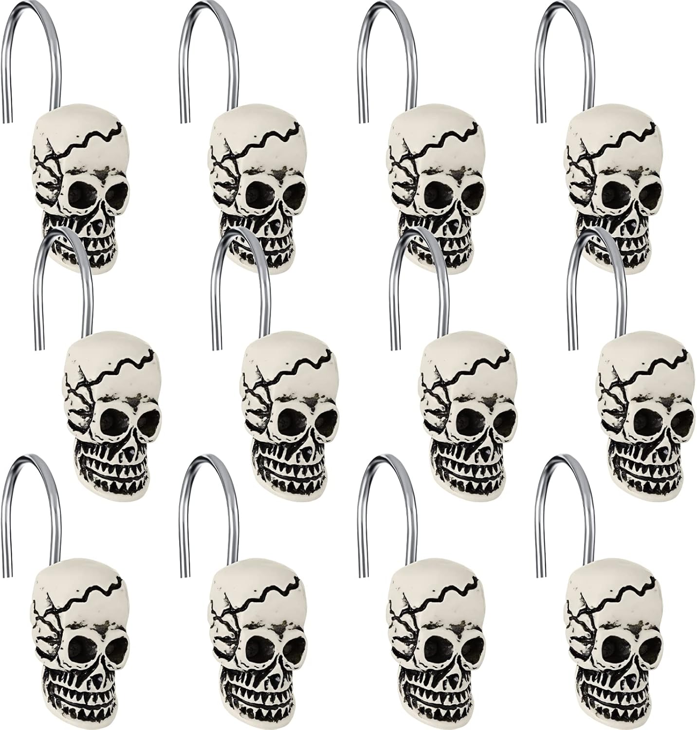 Jetec 12 Pcs Skull Shower Curtain Hooks Halloween Decorative Rings