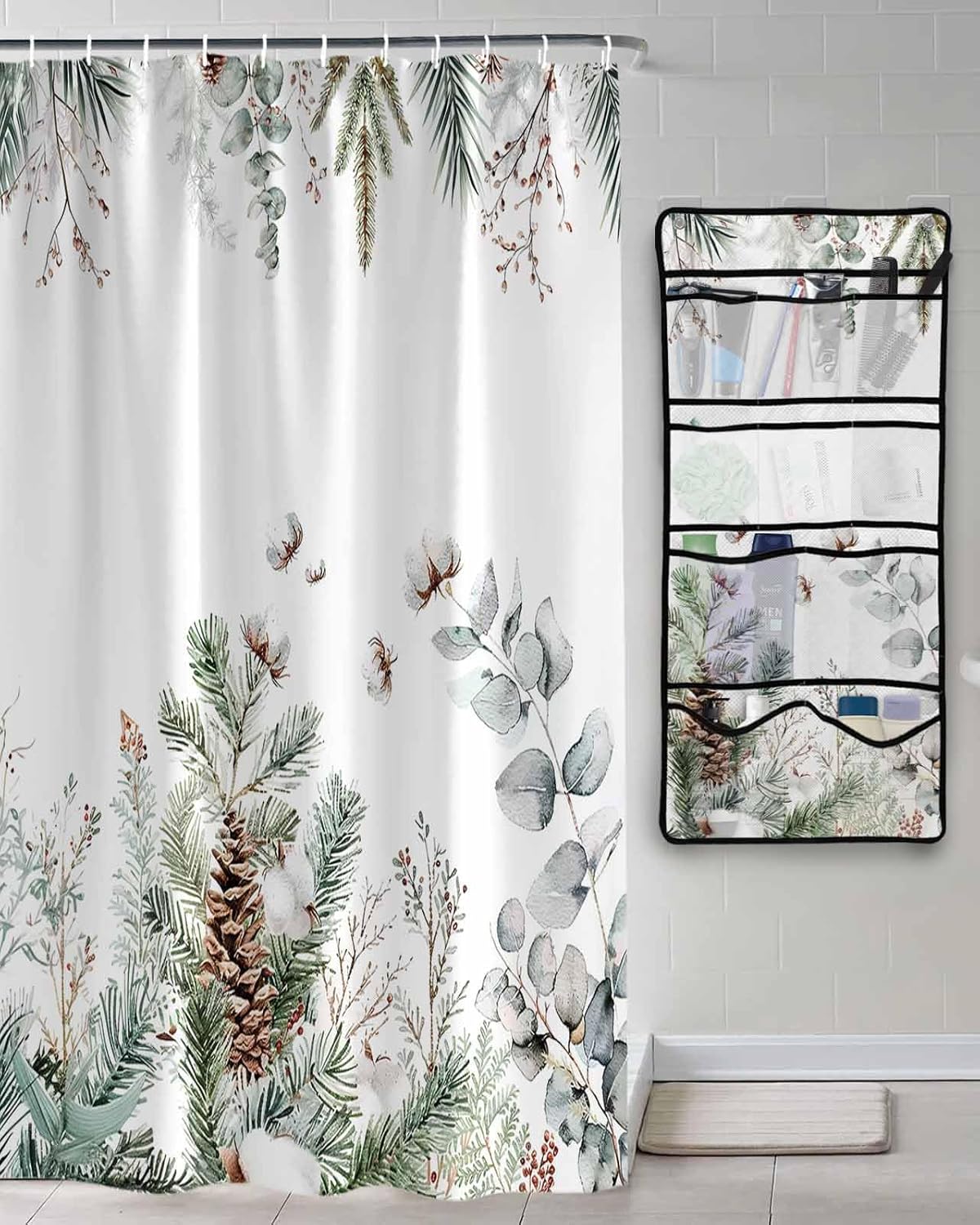 Zfuncing Shower Curtain Mesh Organizer with Hooks