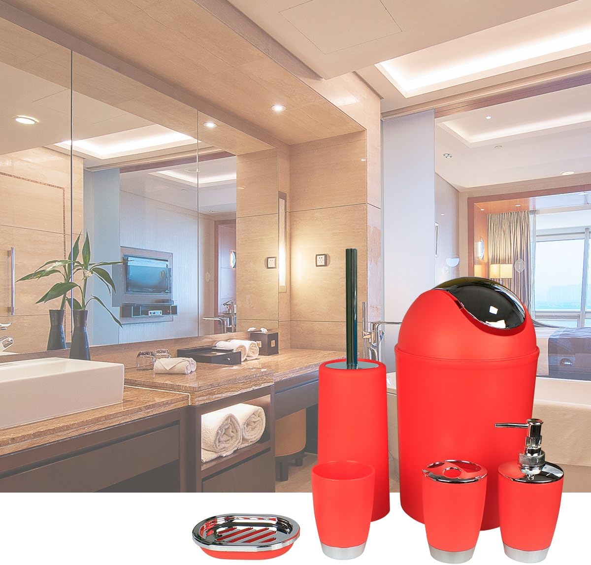 urate DAWANGSOLI Bathroom Accessories Set 6-Piece Gift Set - Red