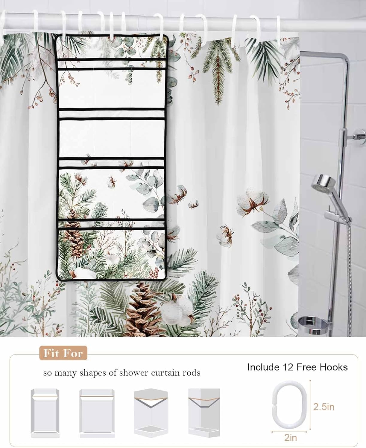 Zfuncing Shower Curtain Mesh Organizer with Hooks