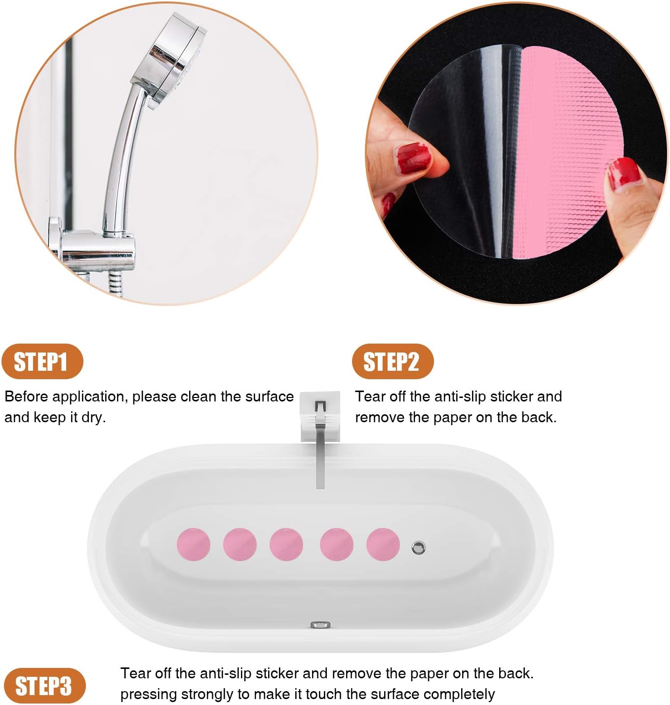 Non-Slip Bathtub Stickers 24PCS Pink Safety Treads
