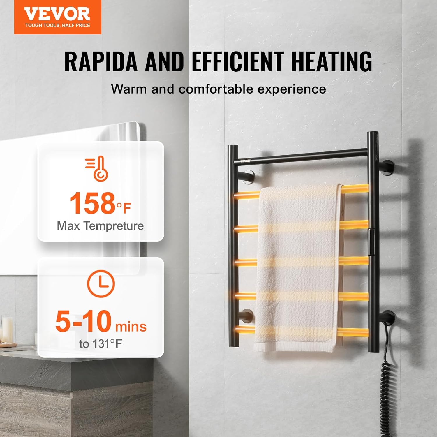 VEVOR 6BAR Stainless Steel Towel Warmer Rack