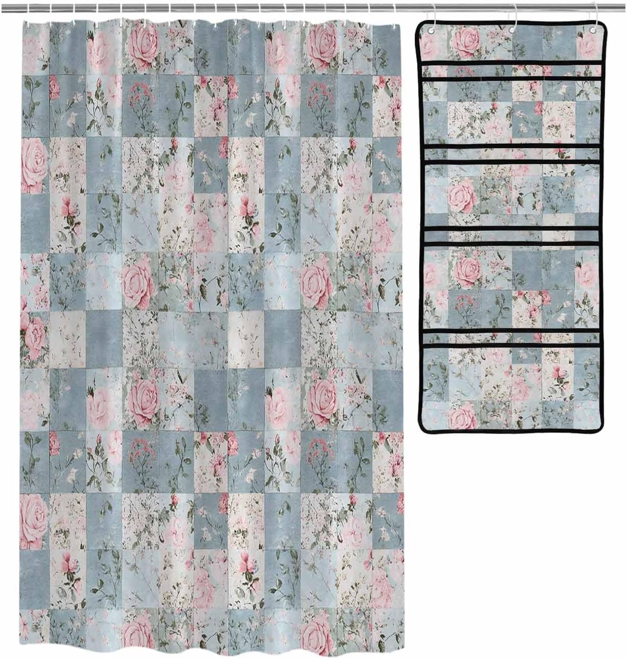 ZFUNCING Mesh Shower Curtain Organizer Set for the Bathroom