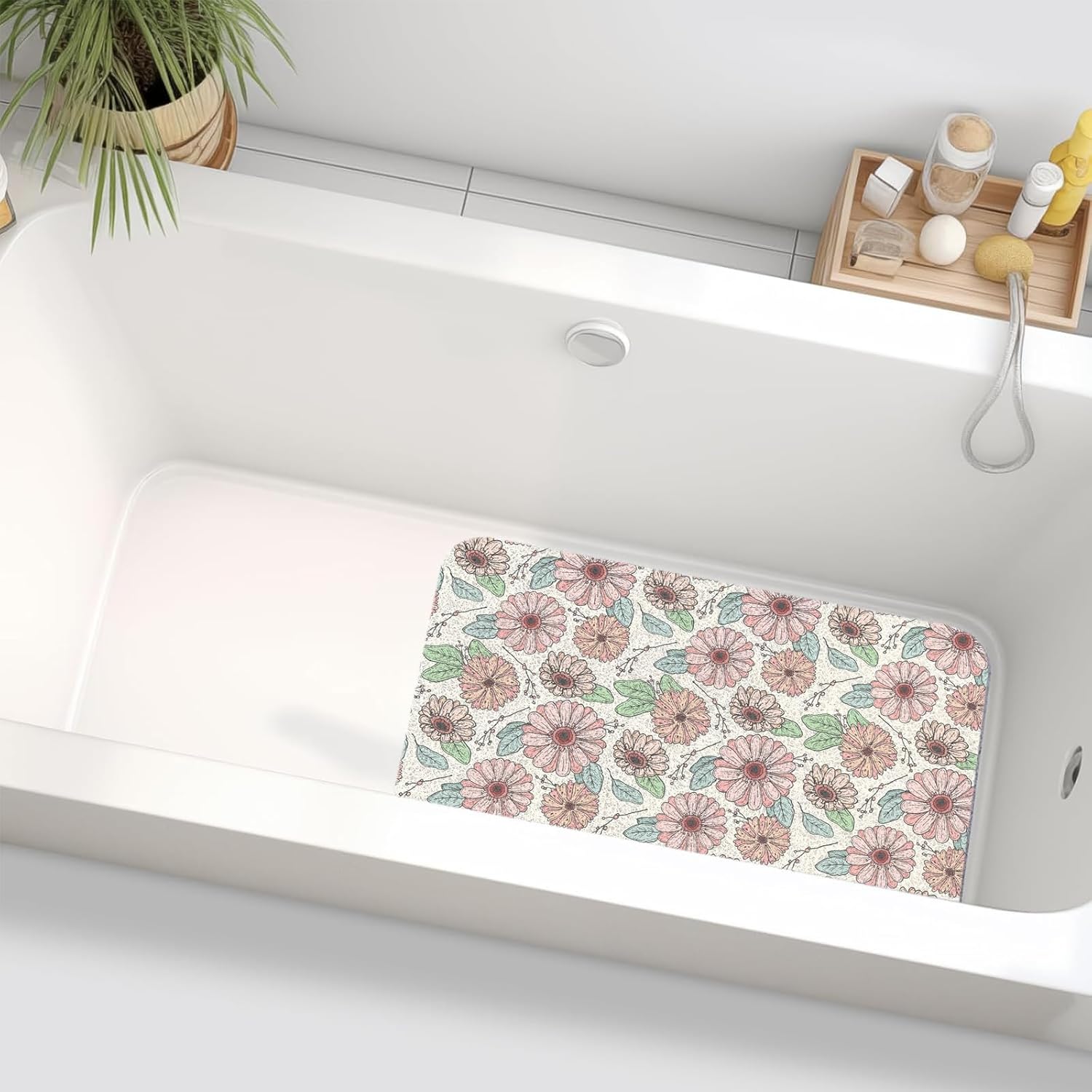 COKHDHSquare Non-Slip Flower Shower Mat 48x24