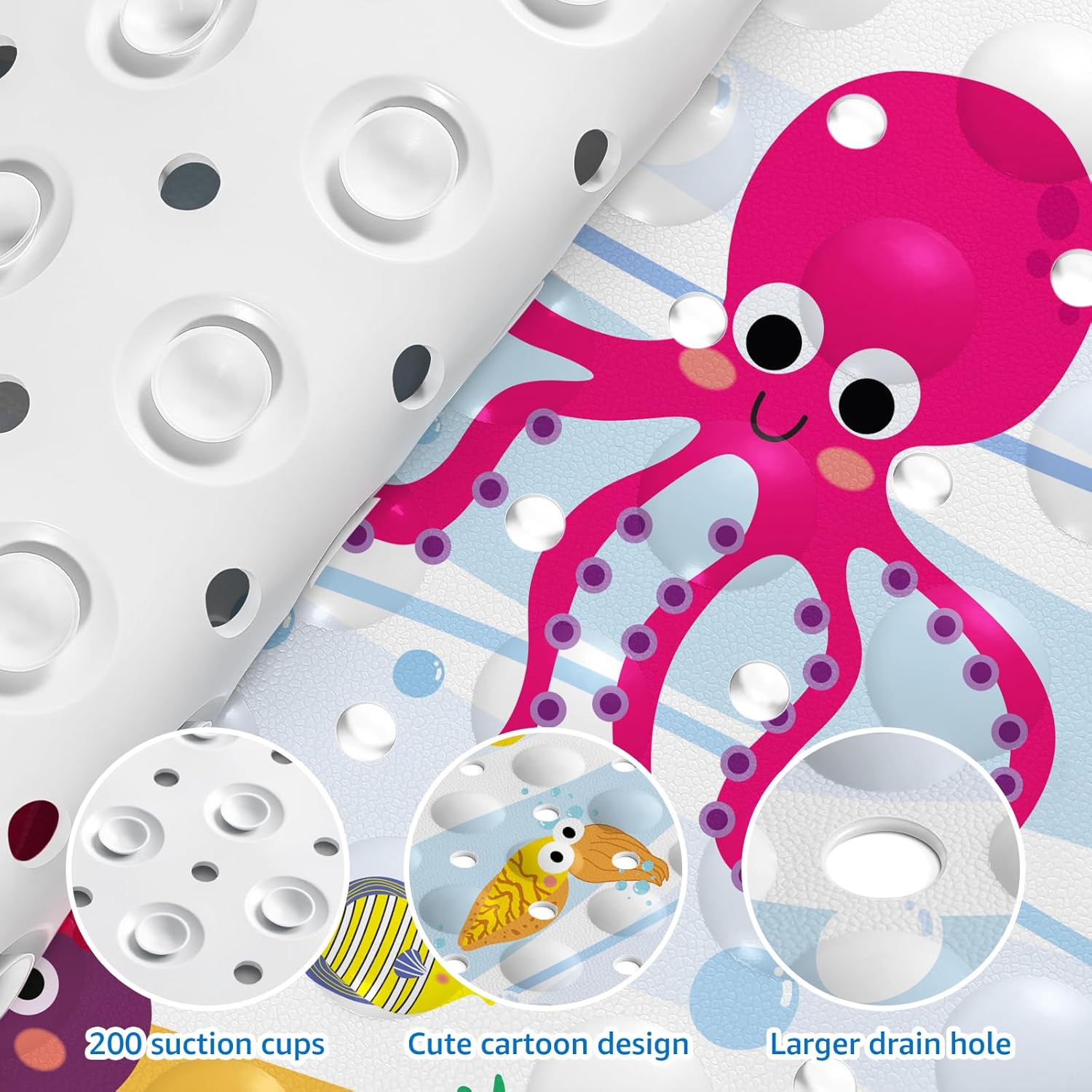 Yolife Kids Bath Mat Adventure 40x16in Suction-Cool Design for toddlers