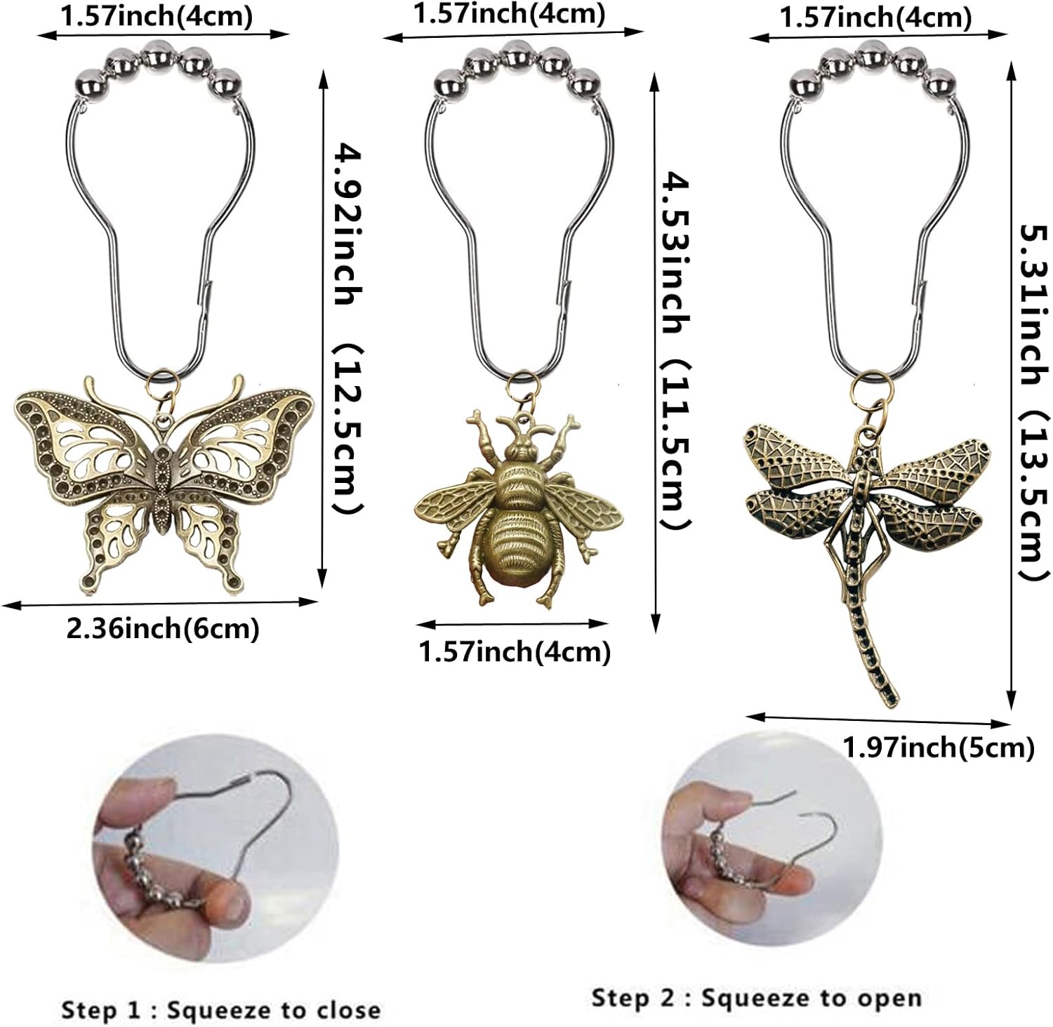 12Pcs Dragonfly Butterfly Bee Shower Curtain Hooks