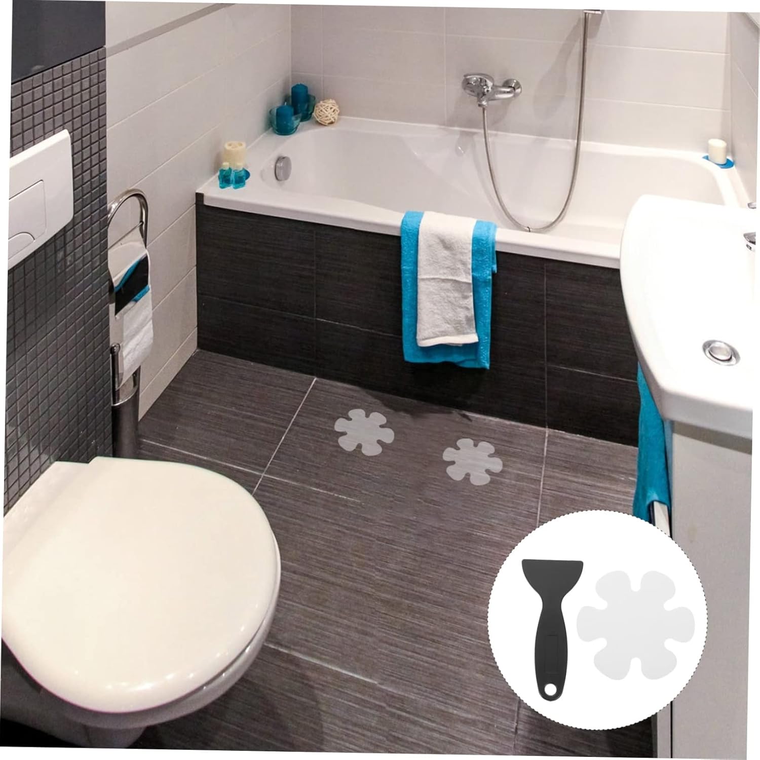 HAKIDZEL Bathroom Non-Slip Floor Stickers Flower Shape Decals Easy Install Set