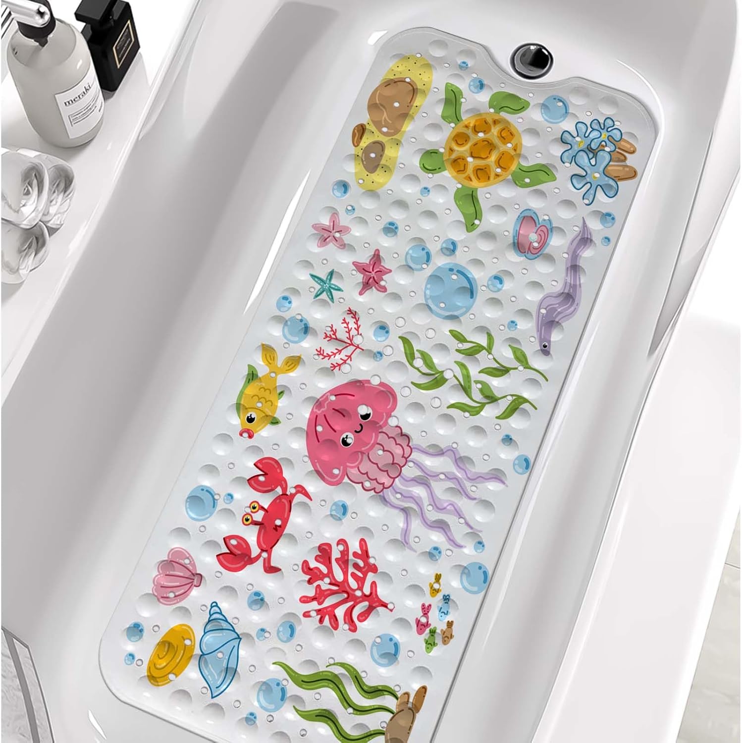 KINUUIS Cartoon Bathtub Mat for Kids 40x16 Inch Non Slip