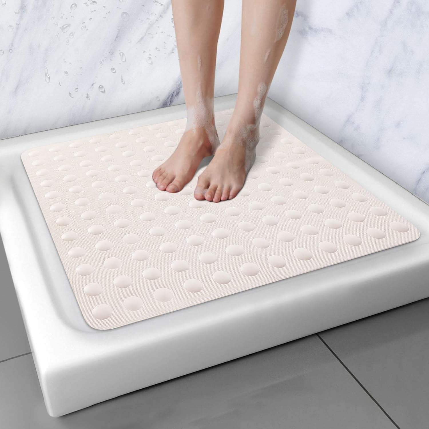 Non-Slip Beige Shower Mat for Safe Bathroom Use
