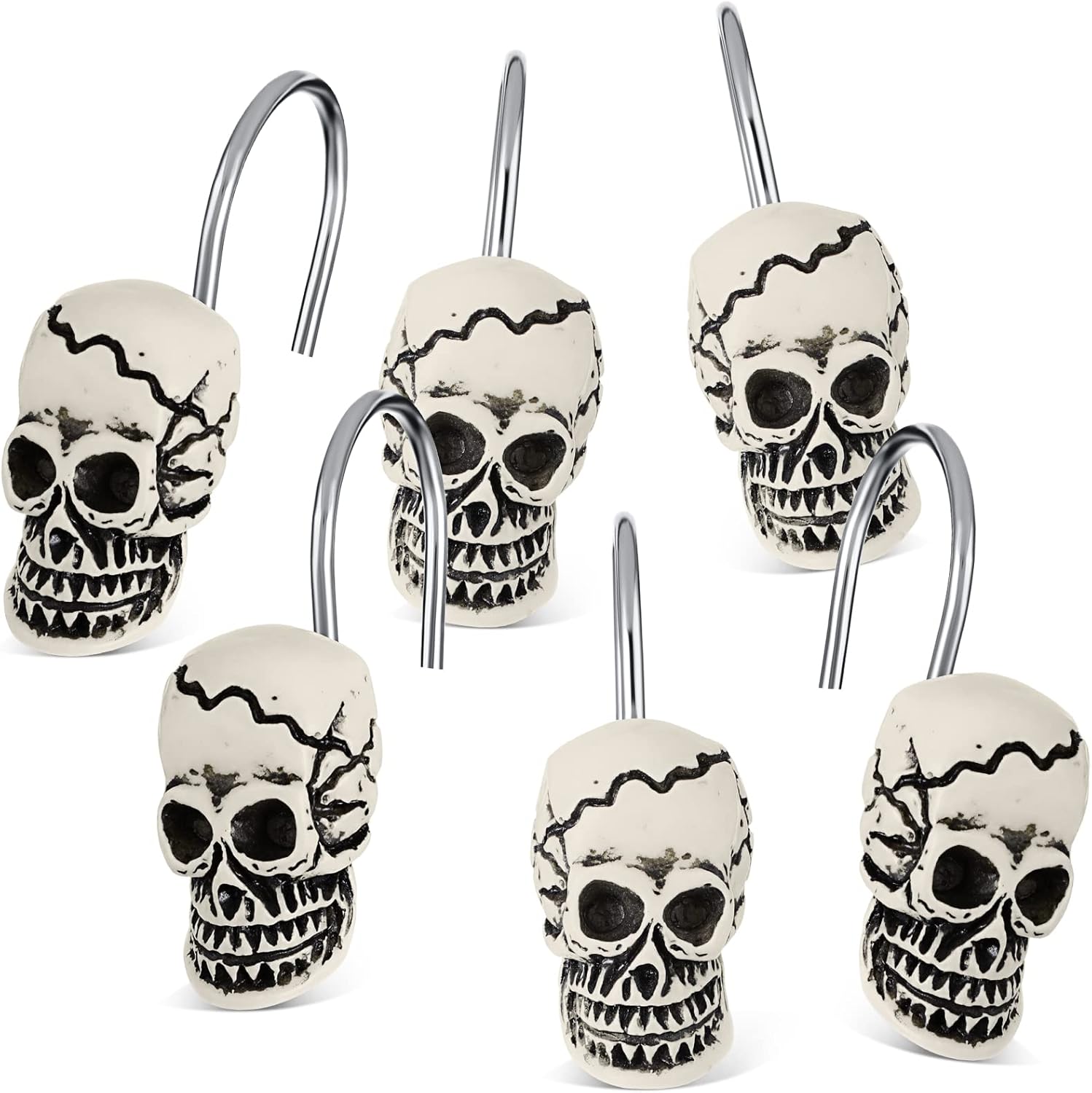 Jetec 12 Pcs Skull Shower Curtain Hooks Halloween Decorative Rings