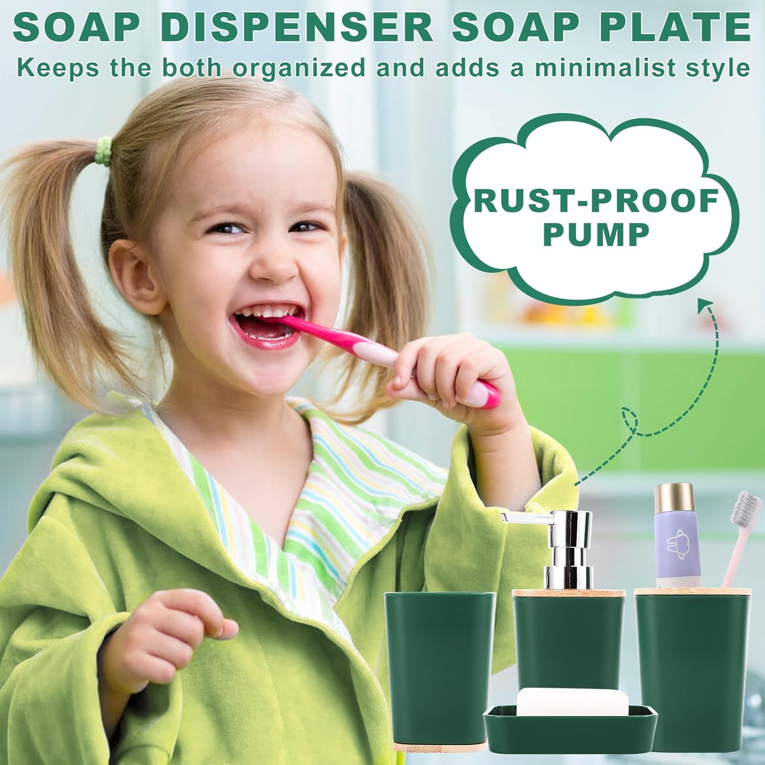 XLHOMO Dark Green Bathroom Accessory Set