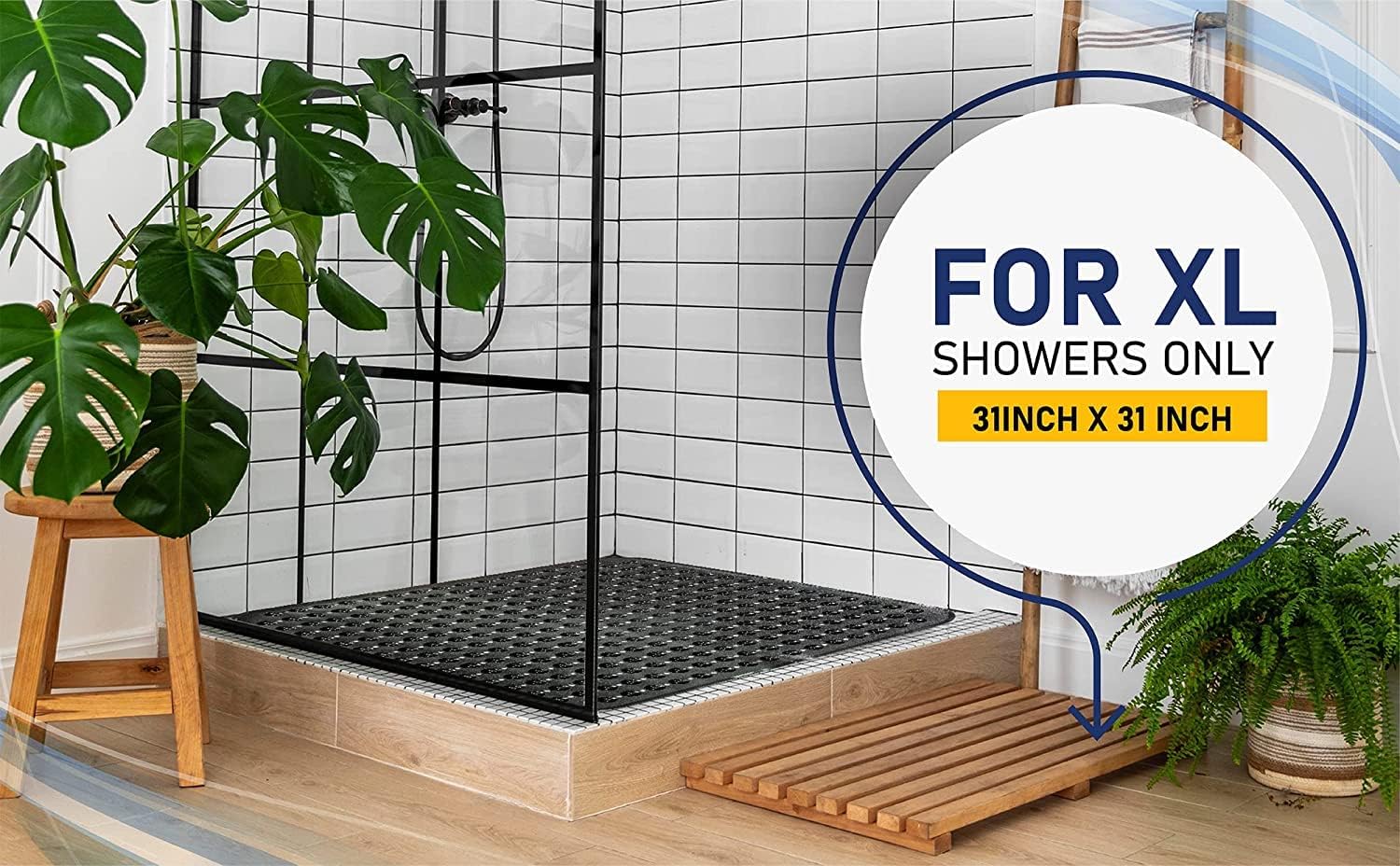 ENKOSI Extra Large Square Non Slip Shower Mat 31x31 Inch