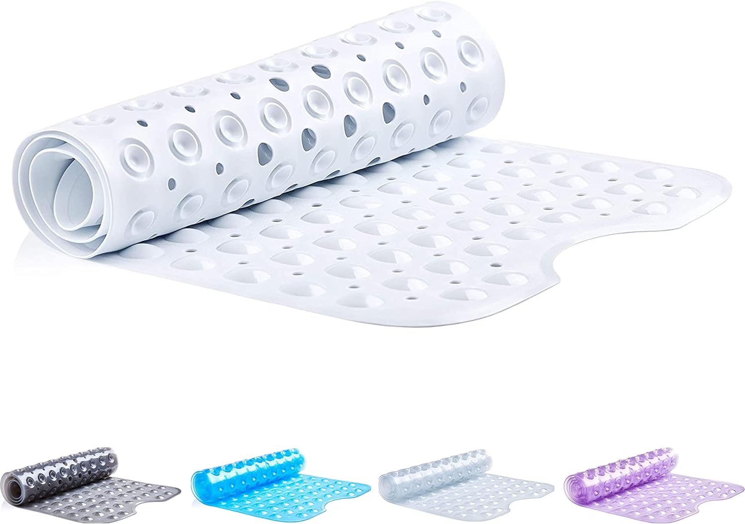 TranquilBeauty Non-Slip Bath Mat with Suction Cups 40x16in White Extra Long