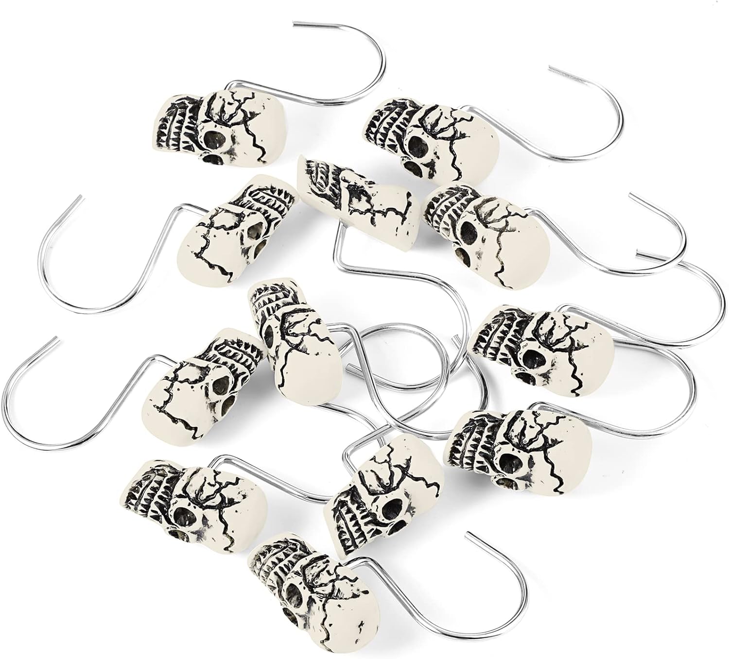 Jetec 12 Pcs Skull Shower Curtain Hooks Halloween Decorative Rings