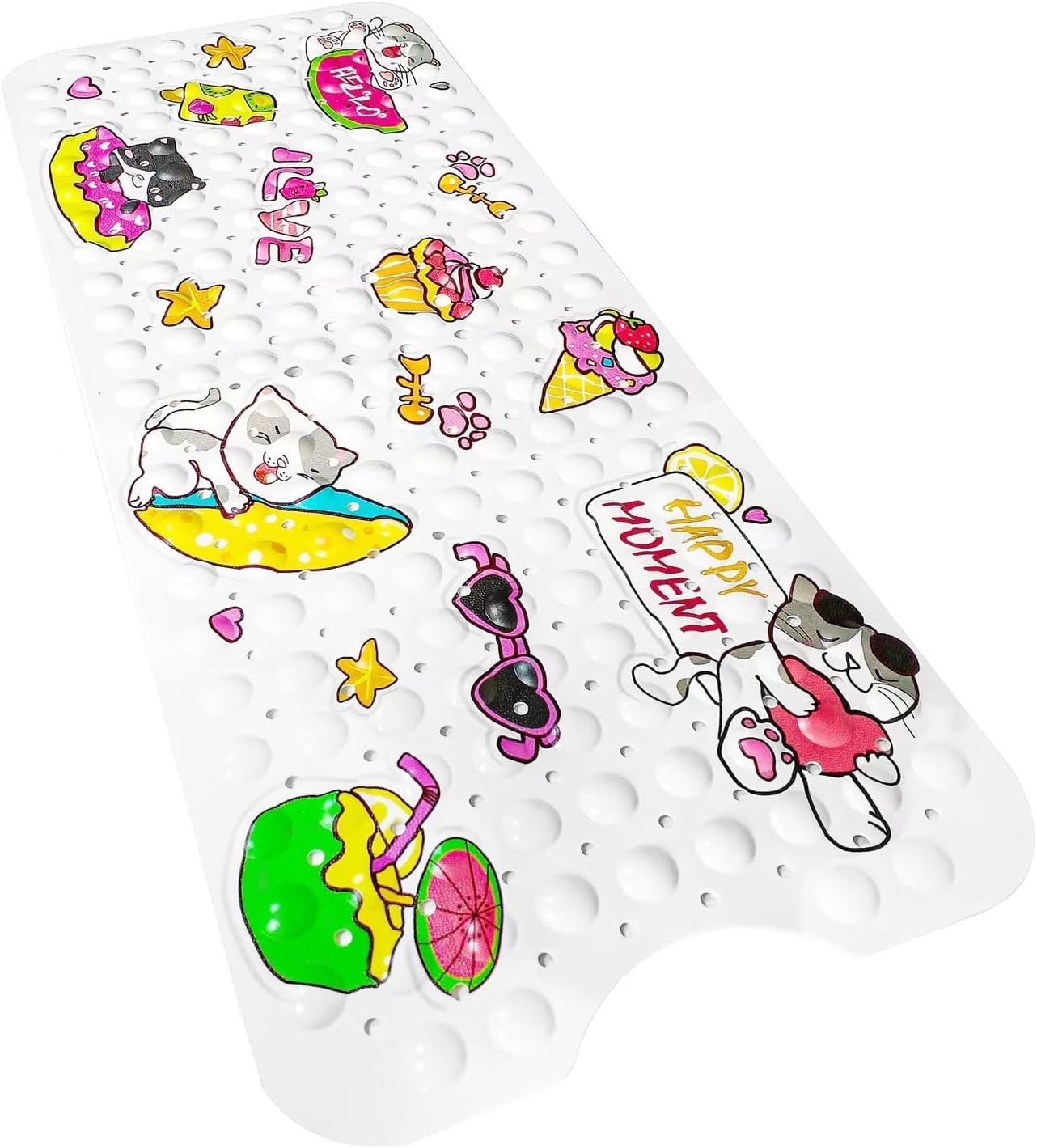 FLMHT Cartoon Bathtub Mat with Suction Cups and Drain Holes