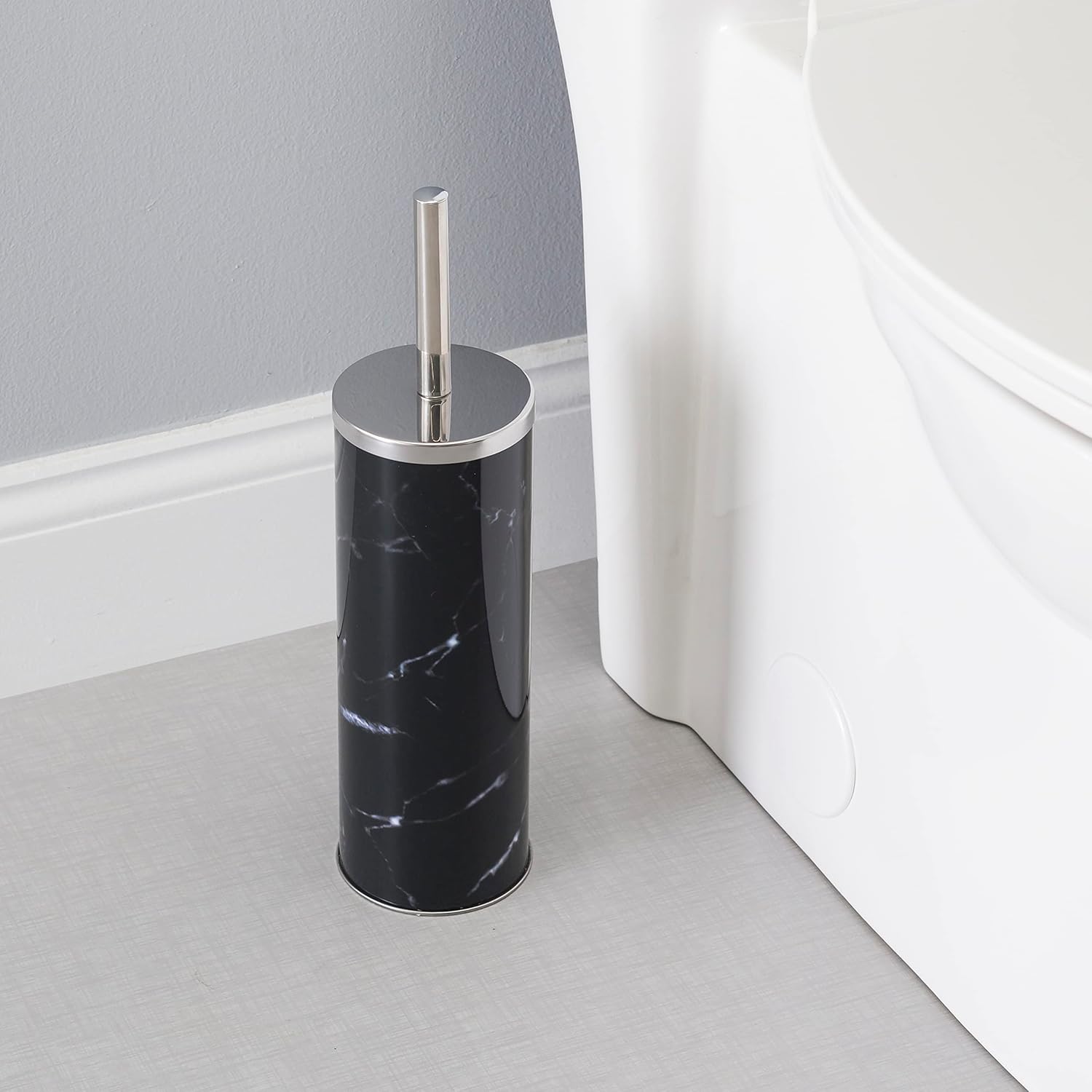 Bath Time Made Perfect The HomeBasics Black Faux Marble Toilet Brush Holder