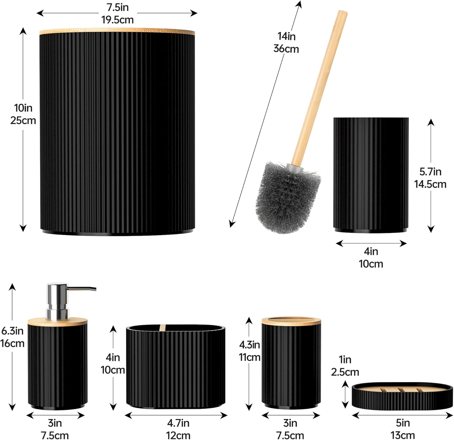 Fun Memories 6-Piece Black Bathroom Accessory Set