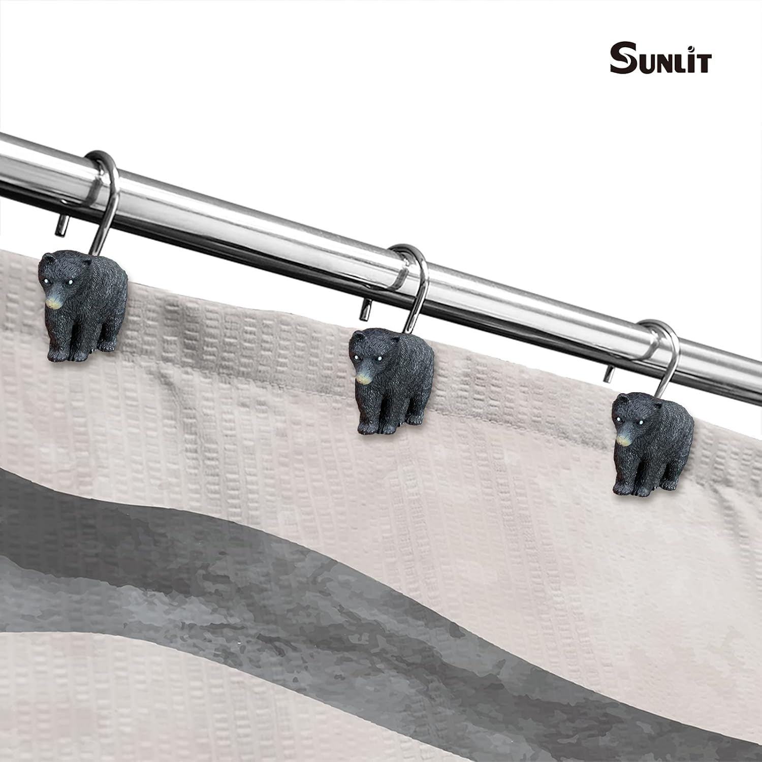 Sunlit Black Bear Shower Curtain Hooks 12 Pack
