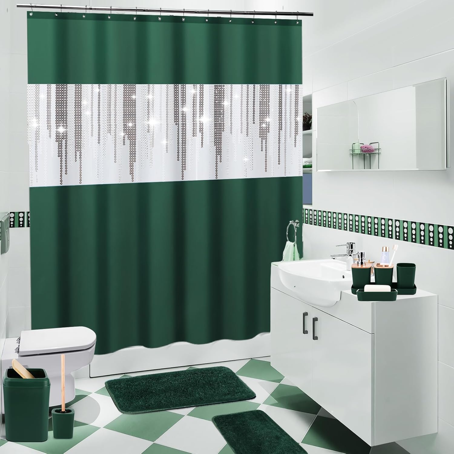 XLHOMO Dark Green Bathroom Accessory Set