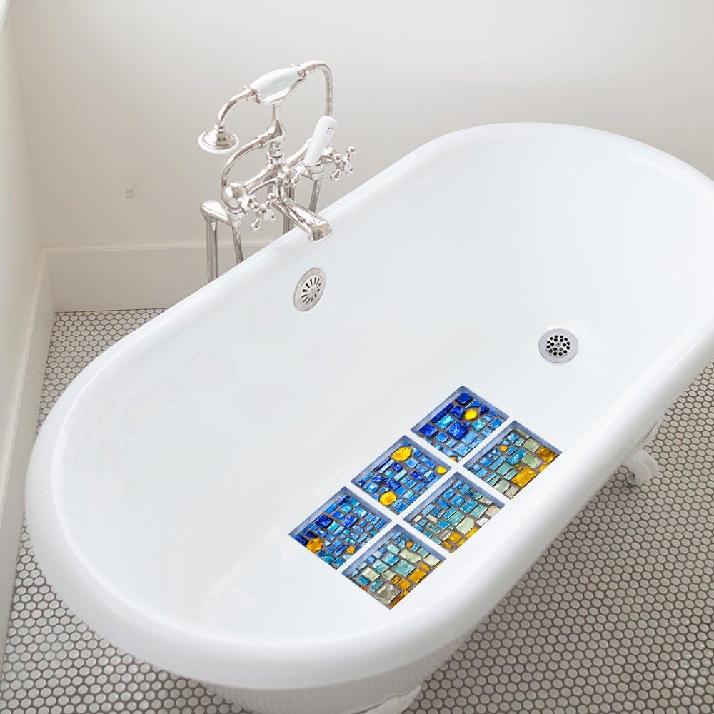 ChezMax 3D Blue Mosaic Anti-Slip Bath Decals 6 Pcs