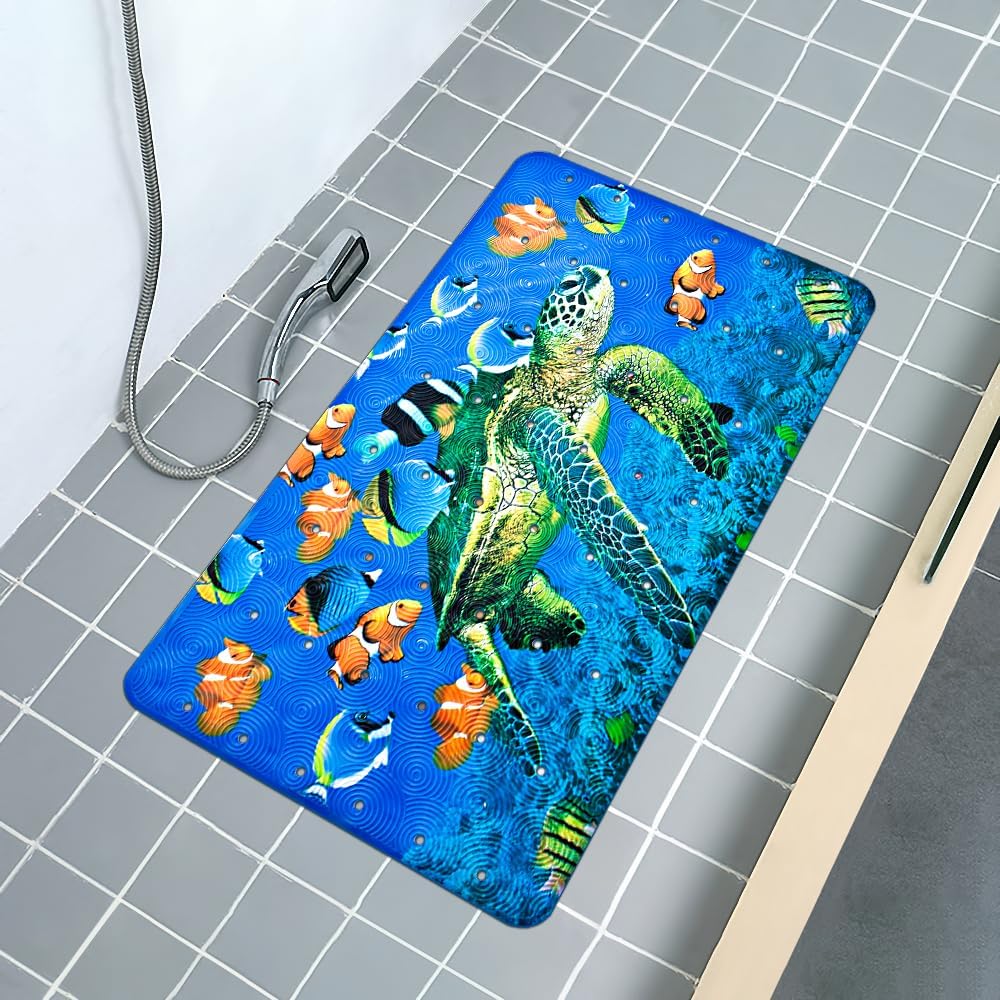Yolife Sea Turtle Bath Mat Non-Slip PVC Suction Cup