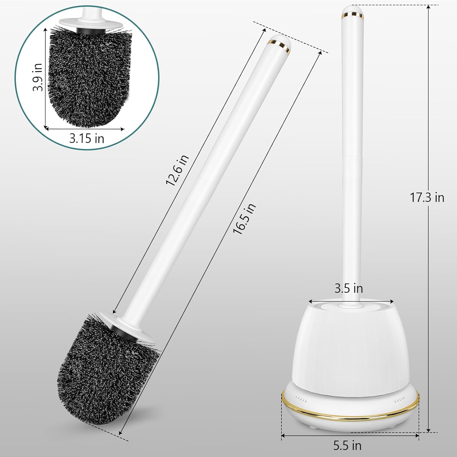 Gold Toilet Brush Set and Gray Holder Ventilated Drip-Proof Bathroom Accessory
