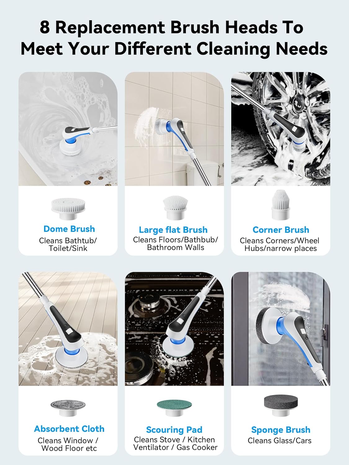 Electric Spin Scrubber Cordless with 8 Replaceable Brush Heads